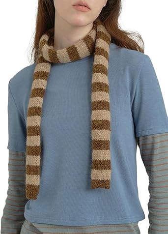 Halemet Cute Stripe Scarf for Women Skinny Scarf Y2k Neckerchief Fashion Scarves Knitted Womens Scarves Accessory Fall Winter