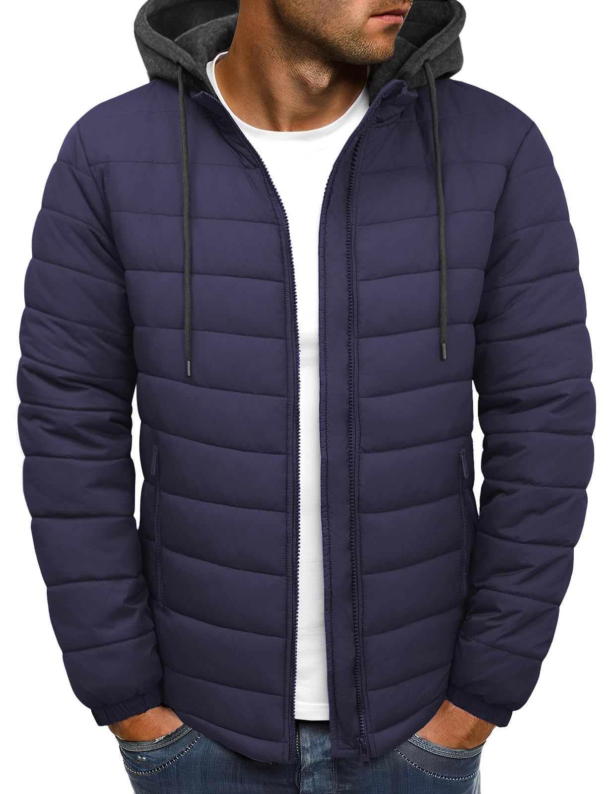 Xnova Blouson Homme Imperméable Veste Matelassée Coupe Vent Automne Hiver Doudoune Capuche Détachable