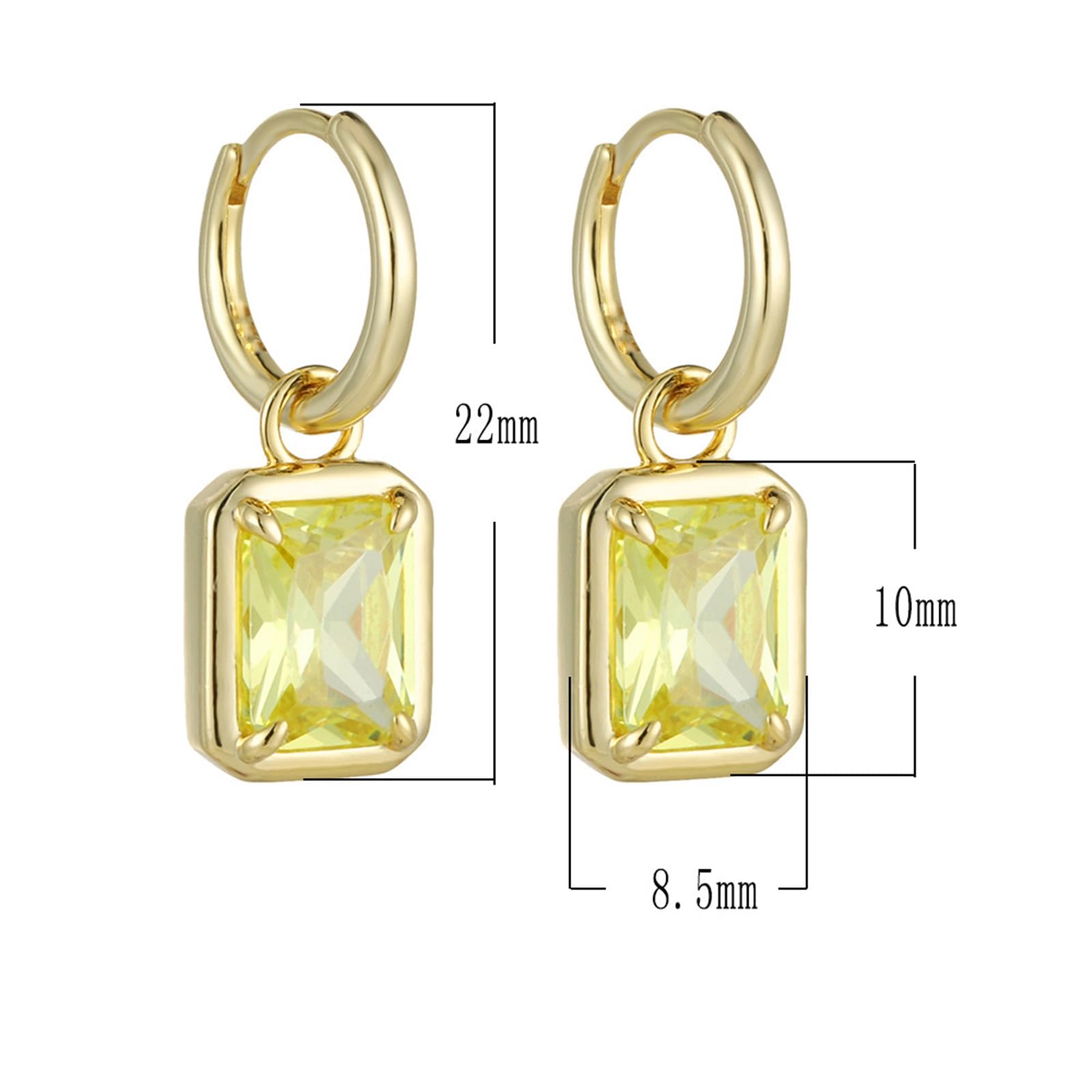 Pendientes de aro solitarios de oro de 9/14/18 quilates para mujer, rectangular, citrino, oro real para ella