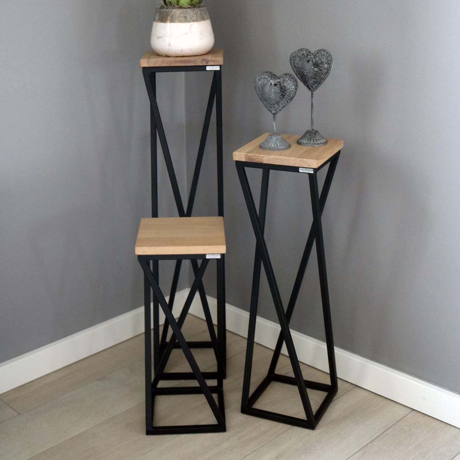 holz4home® Dekostandaard van massief eikenhout | Bloemstandaard natuurlijk geolied | Hoogte: 50 cm | Dekoszuil met stalen frame | Compleet gemonteerd en geolied