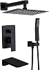 Shower System Matte Black Wall Mounted Shower Faucet Set with Waterfall Tub Spout and 10 Inch Rain Shower Head Shower Fixture Kit All Metal