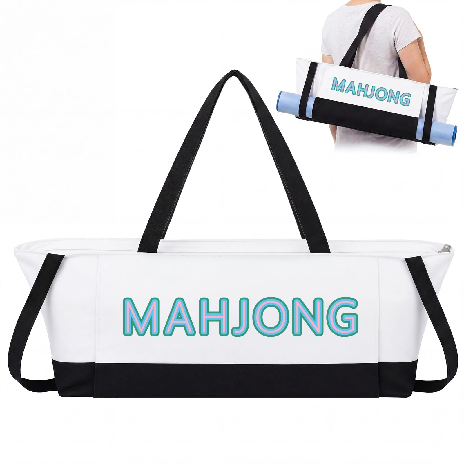 Abbylike 28"x9" Mahjong Bag for Mahjong Accessories,White&Black,Canvas
