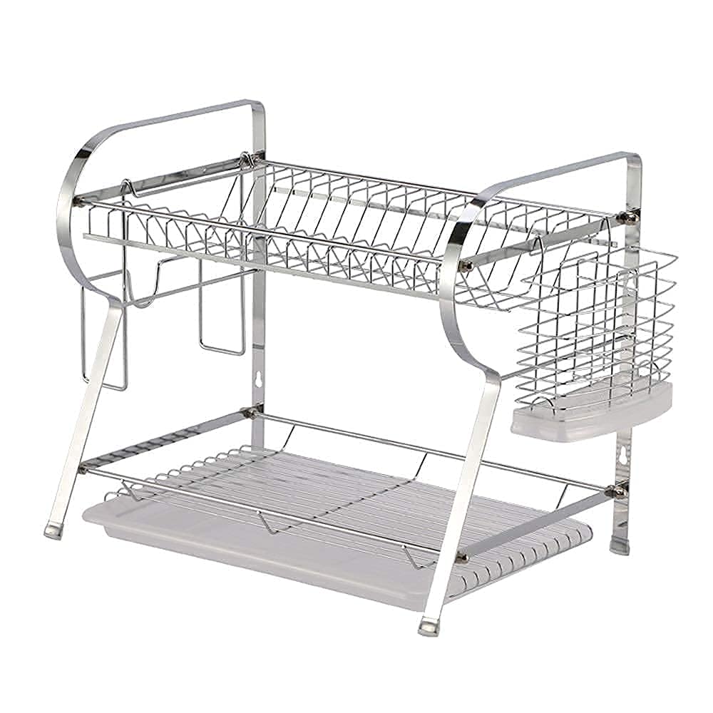 SaryEdge Dish Drying Rack Dish Rack Storage And Drying Rack Dish Rack 2-Layer Stainless Steel Drain Rack For Kitchen Countertops Or Sinks,