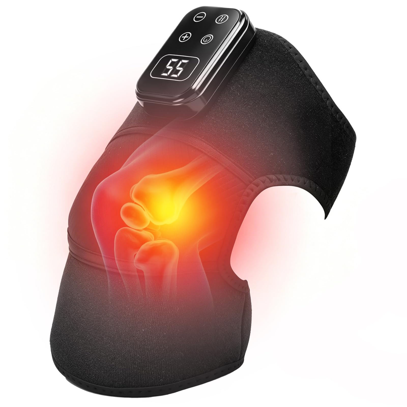 Knie Massagegerät, Elektrisches Kniemassagegerät mit 5 Heizstufen (45-65°C) & 5 Vibrationsstufen, 30 Min Timer, Knee Massager für Knie, Ellenbogen & Schulter