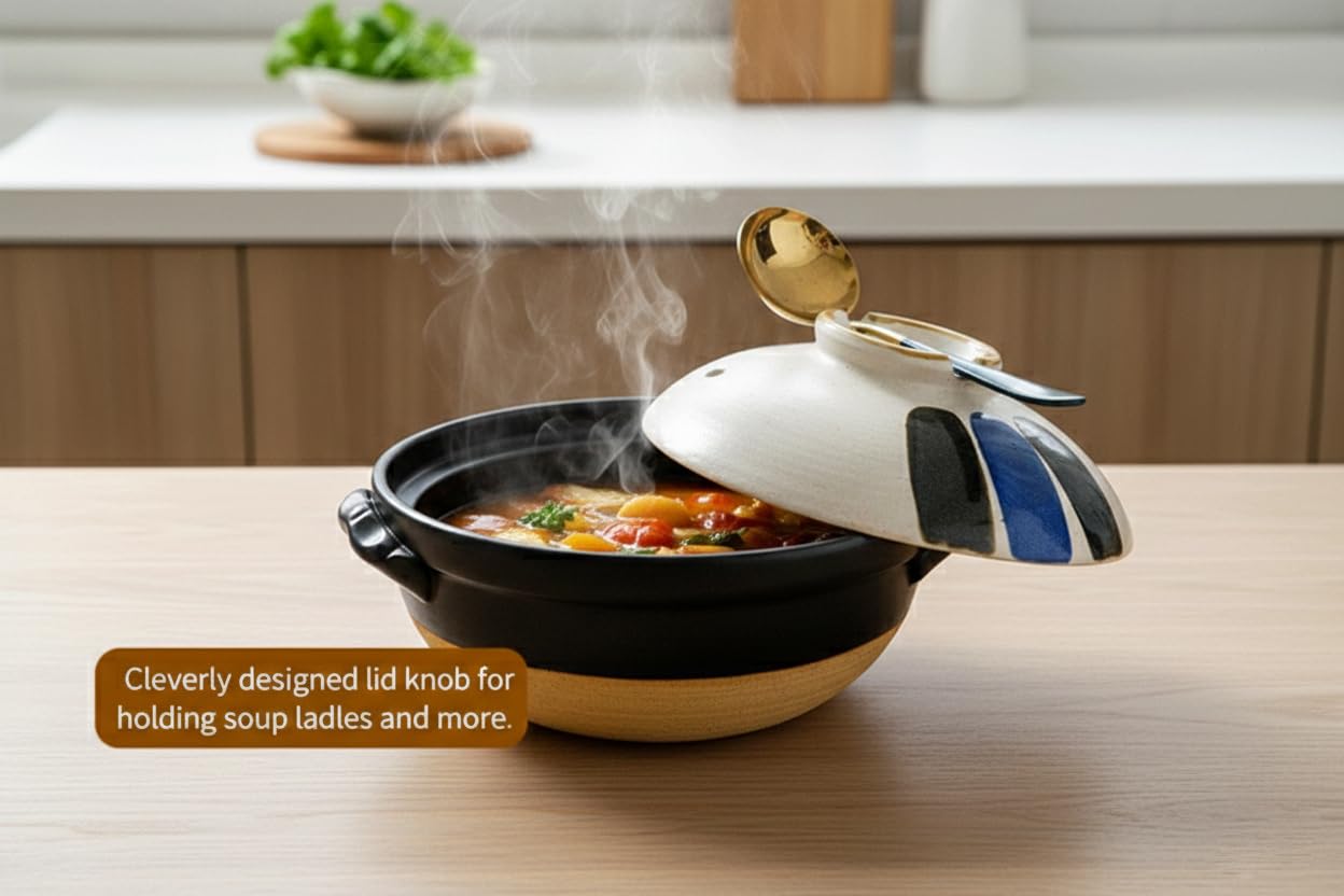 Ceramiczny garnek z pokrywką i podpórką do chochli, gliniany garnek do shabu-shabu i zup, żaroodporny garnek z kamionki