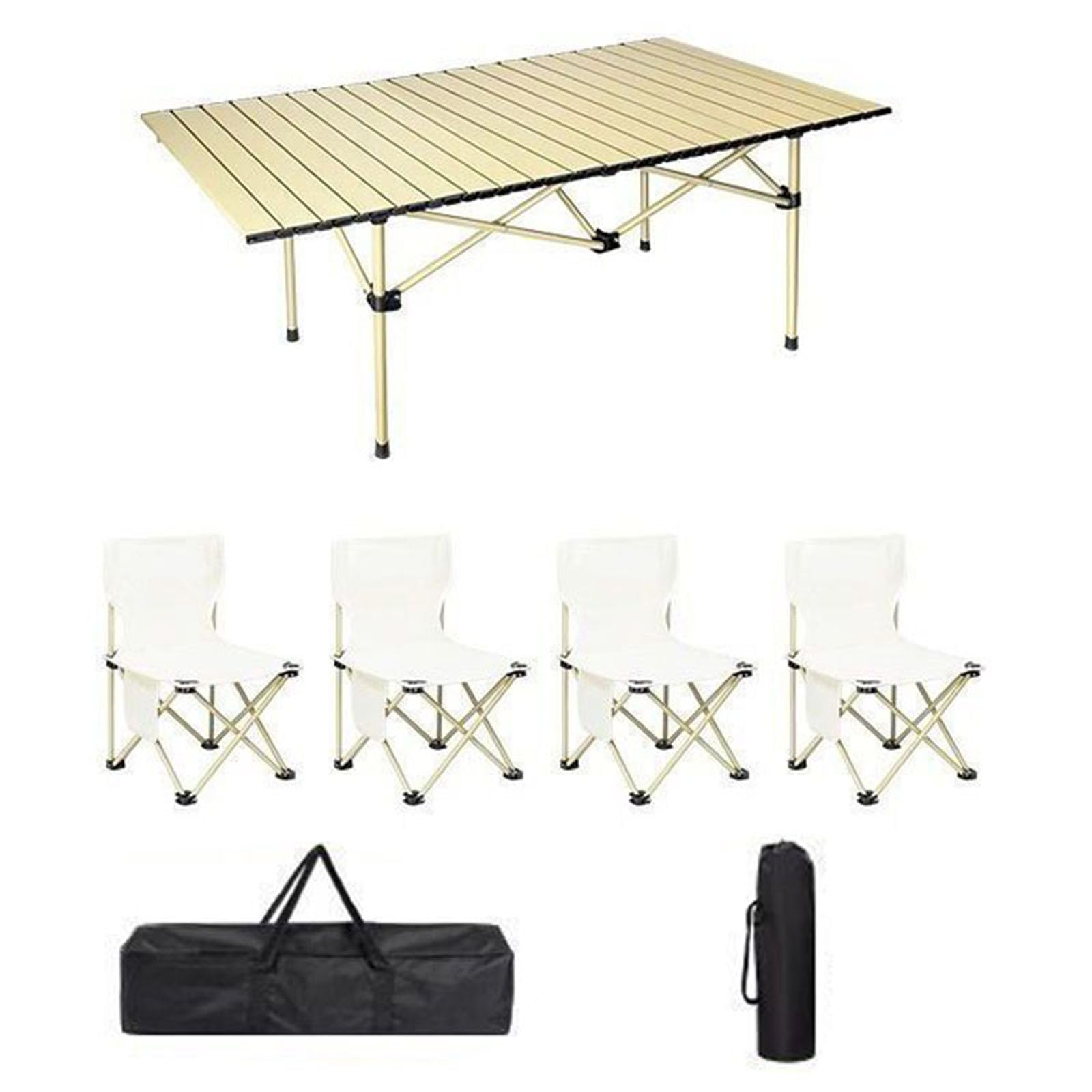 Przenośny zestaw stołów i krzeseł kempingowych, lekki, składany, z torbą do przenoszenia, trwałe meble piknikowe, 120 cm, khaki + 4 stabilne, idealne do aktywności na świeżym powietrzu