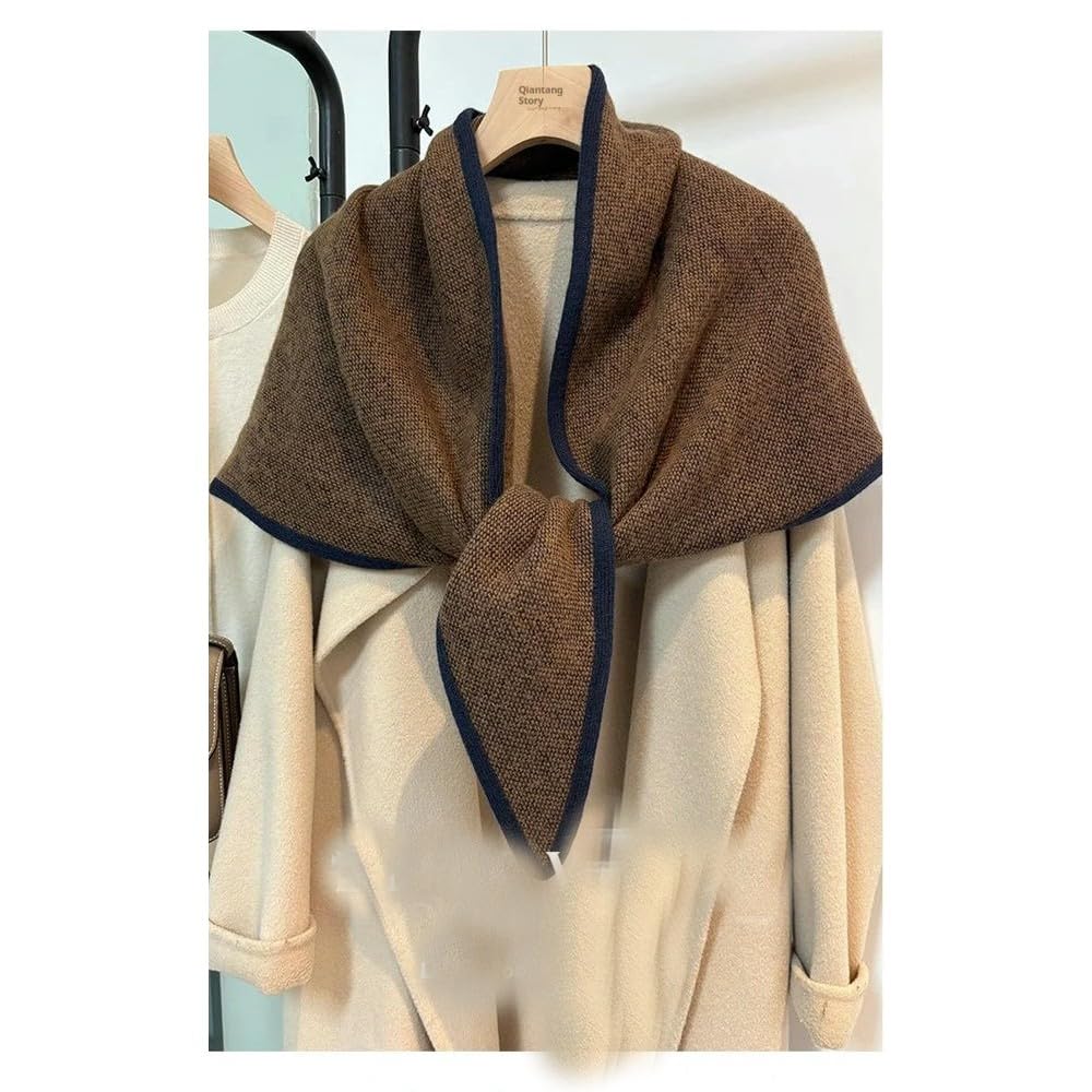 Sciarpa Triangolare in Lana Lavorata a Mano con Bordatura, Scialle Invernale Versatile in Tinta Unita da Donna