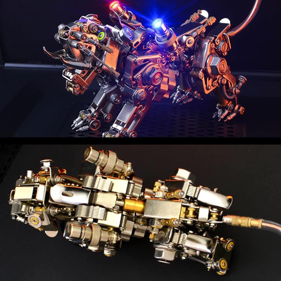 Puzzle 3D metalu, 700-elementowy model montażowy tygrysa, zestaw modeli 3D metalowymi elementami i światłami, wycinany laserowo model mechanicznej układanki - Smilodon