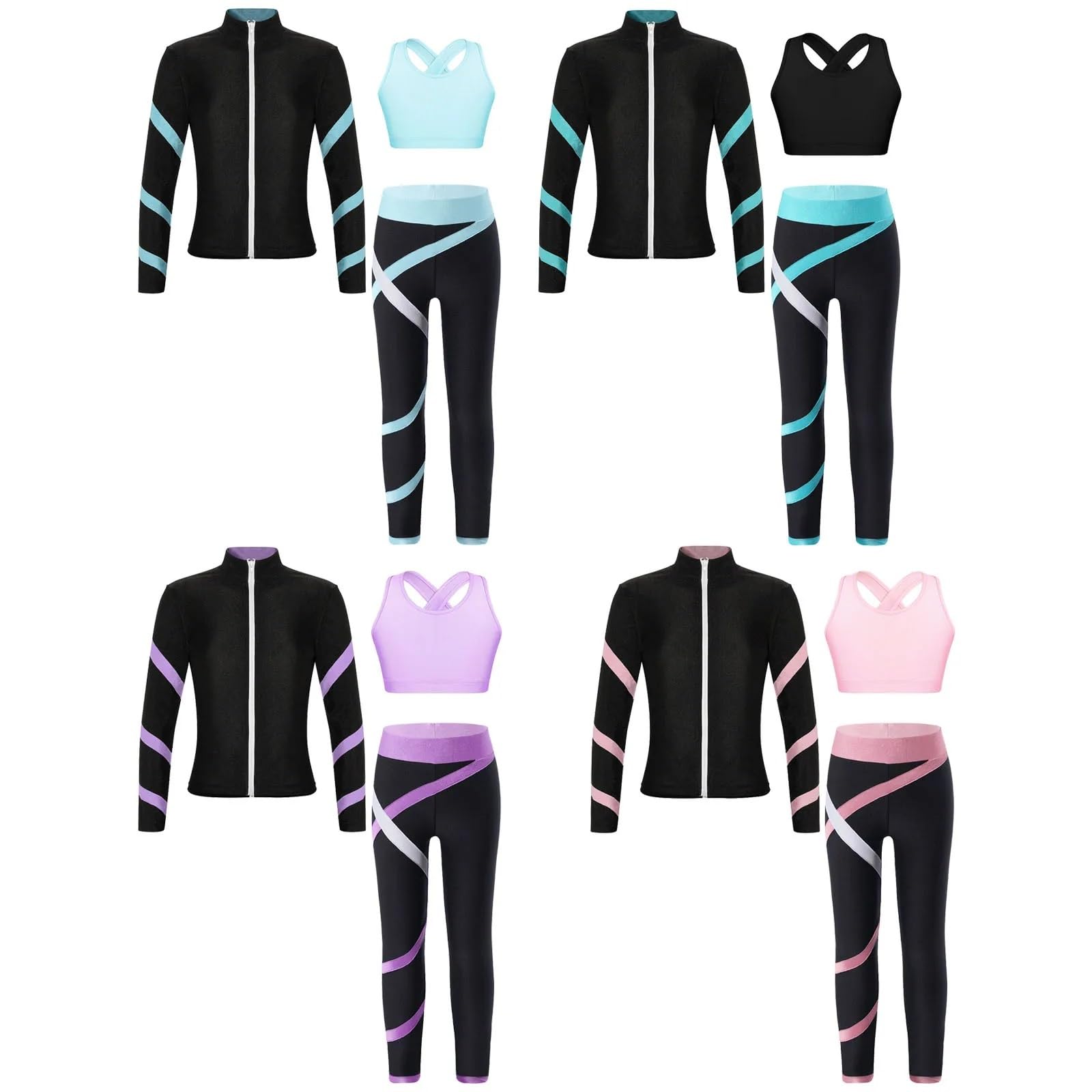 Abbigliamento Bambina Tuta da Bambina for Bambina, a Righe, a Maniche Lunghe, Sportiva, Gilet Senza Maniche, Leggings for Danza Classica, Ginnastica, Yoga, Corsa(Pink,12)