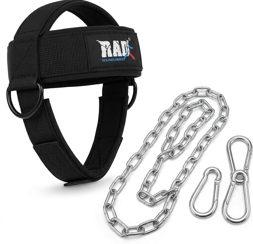 RAD Neck Trainer Adjustable Steel Chain Strength Weight Lifting Harness for Training Head Strenghtener Exerciser Neck Workout Strap Black Belt for Exercise