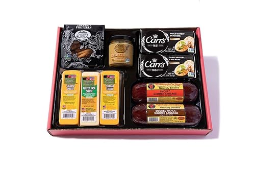 Miniatura 3 de Canasta gourmet de lujo para hombre, presenta salchichas Smoked Summer, quesos 100% Wisconsin, galletas, pretzels y mostaza, ideal para fiestas