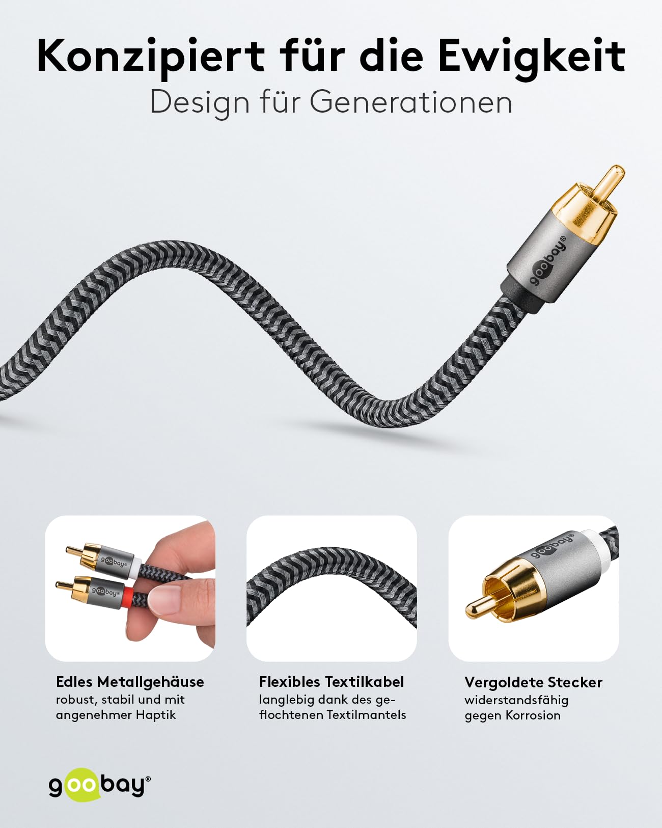 Goobay 65300 Y Cinch Cable 2m/Digital Mono to Stereo Coaxial Cable/Gold Plated Connectors/Audio Cable Cinch Plug to 2x Cinch Plug - Image 3