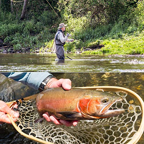 image for ODDSPRO Wooden Fly Fishing Net with Magnetic Release, Fish Landing Net