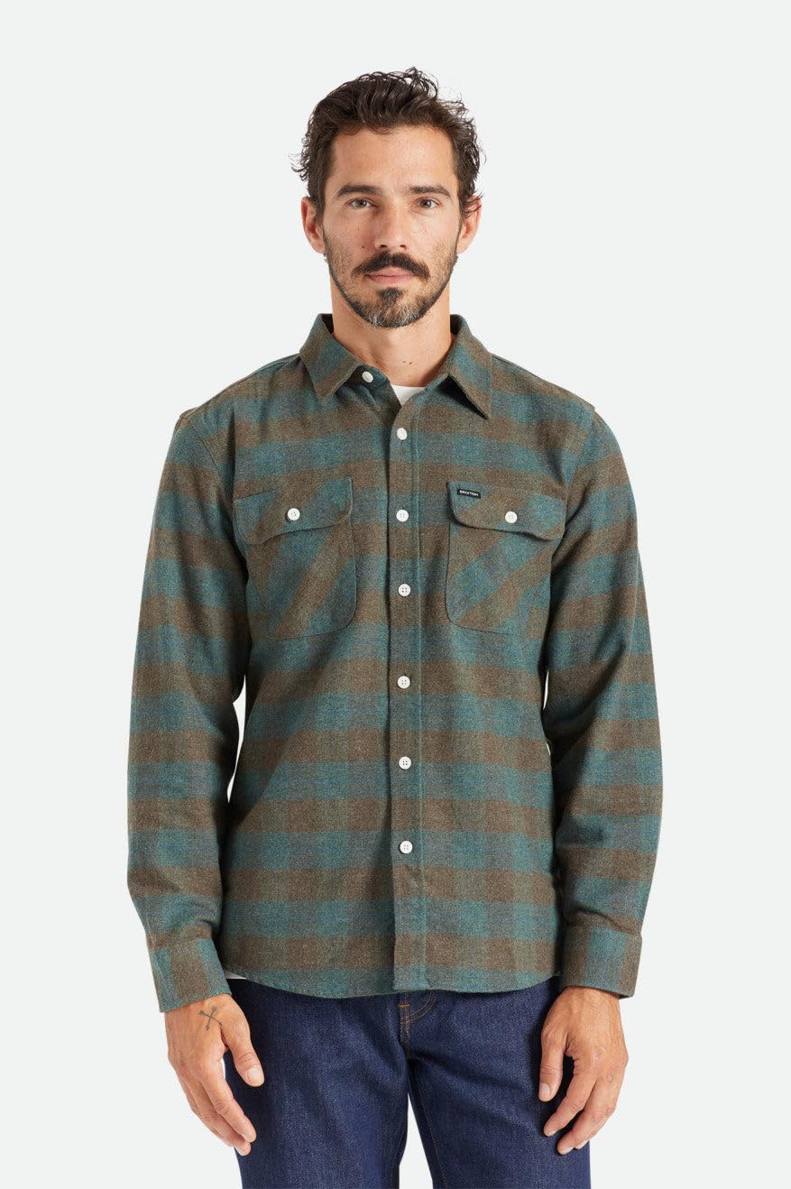 BRIXTON Bowery-Franela de Manga Larga Camisa Abotonada para Hombre