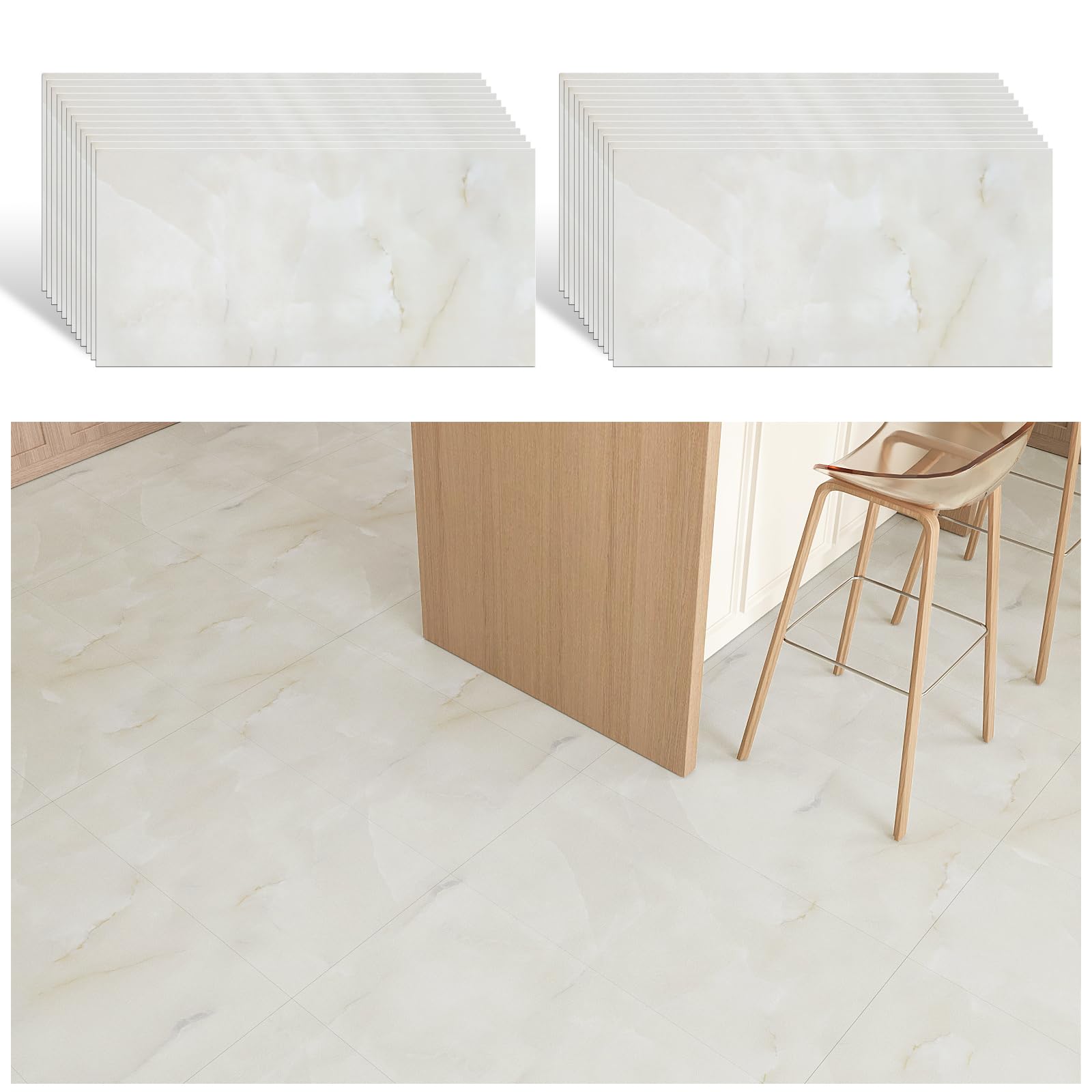 VEELIKE Suelo Vinilo Efecto Marmol Beige Vinilo Suelo Autoadhesivo Baño Impermeable Vinilos Cocina Azulejos Suelos de Vinilo Adhesivos para Suelos Comedor Vinilo Suelo Dormitorio 60cmx30cm 24 Piezas