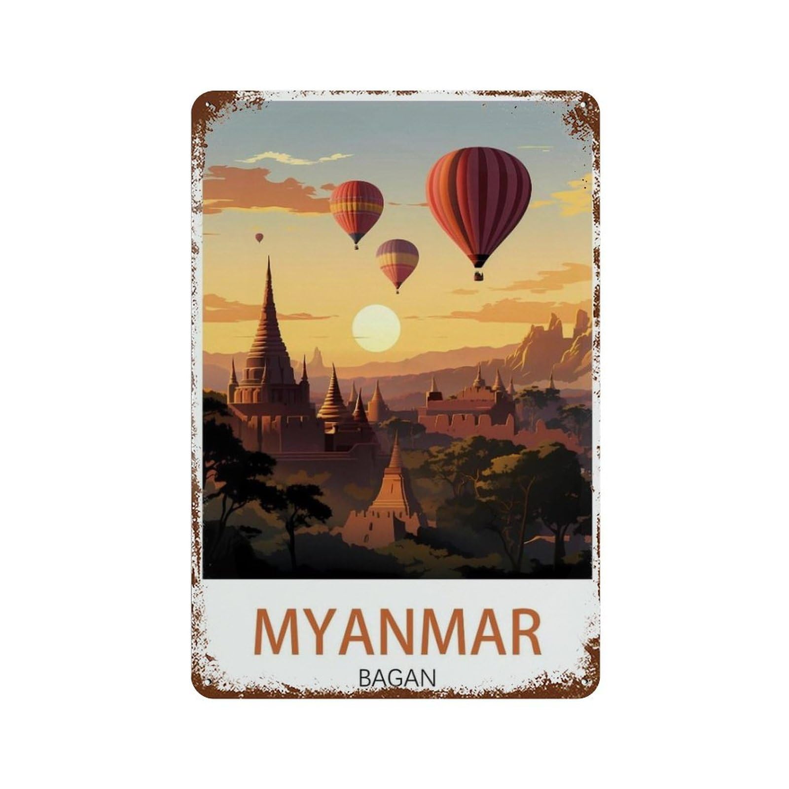 Pgcksk A19 Myanmar Bagan,Sunset，Funny Tin Sign Retro Metal Sign For Home Farm Toilet Restroom Washroom Wall Decor Gift(20X30cm）8X12 Inch-R17
