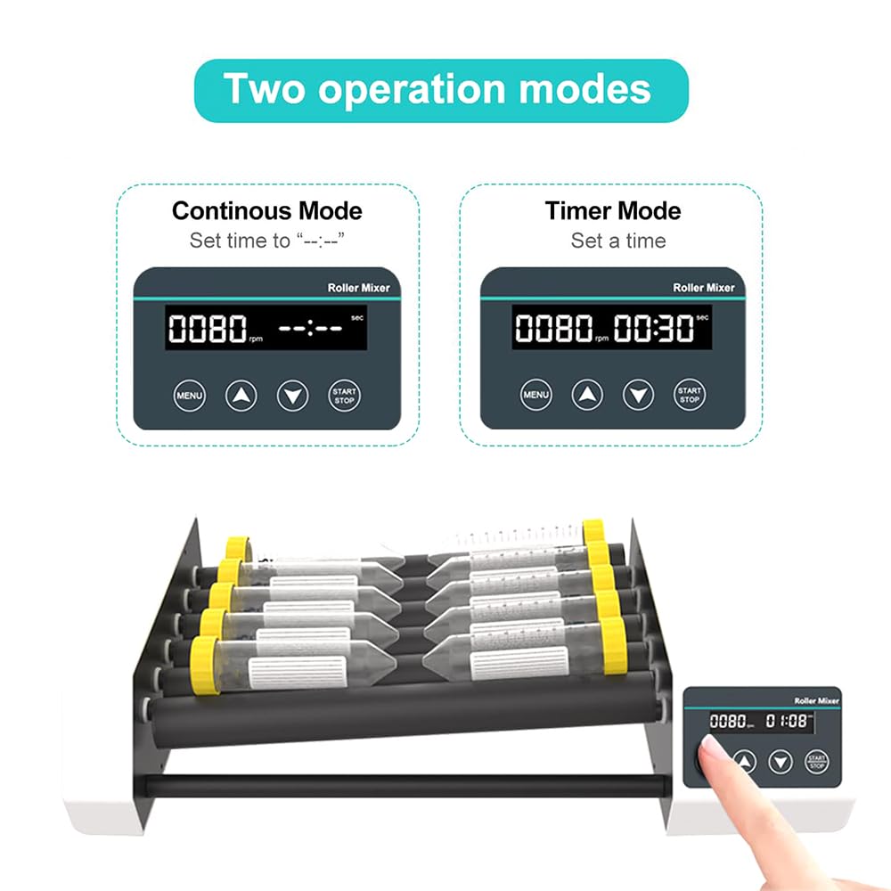 Agitatore Orbitale Digitale, Miscelatore Per Provette Da Laboratorio a 6 Rulli Con Display LCD, Velocità Regolabile Da 20 a 80 Giri/min, Modalità Continua O Timer Da 1 Minuto a 23 Ore E 59 Minuti