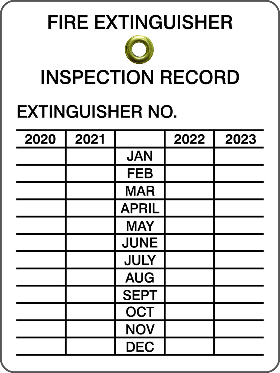 Accuform TRS222 Plastic Fire Extinguisher 4 Year Inspection Tag, 2020 Start, with Grommet, Pack of 5