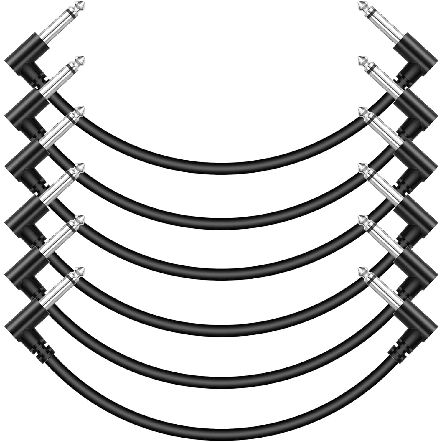 6 Pack 12 Inch Guitar Patch Cables, Black Guitar Pedal Cable Effect Cable Cord, 1/4" inch TS Right Angle Guitar Patch Cable (12 INCH, 6)-image-4