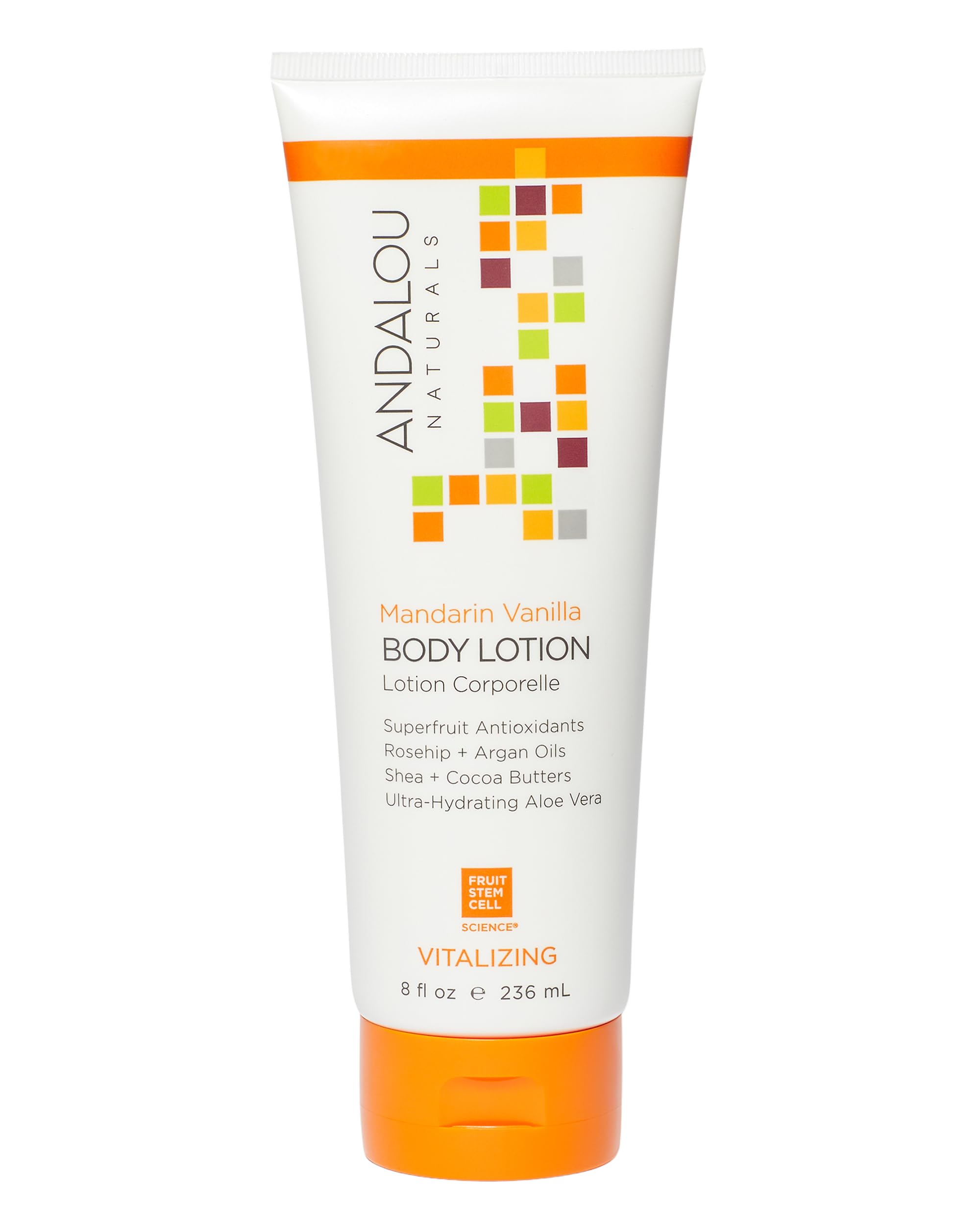 Andalou Naturals Vitalizing Body Lotion Mandarin Vanilla - Hydrating Daily Moisturizer to Nourish Dry Skin - With Shea Butter, Cocoa Butter, Rose Hip Oil, Argan Oil, & Aloe Vera - 8 fl oz
