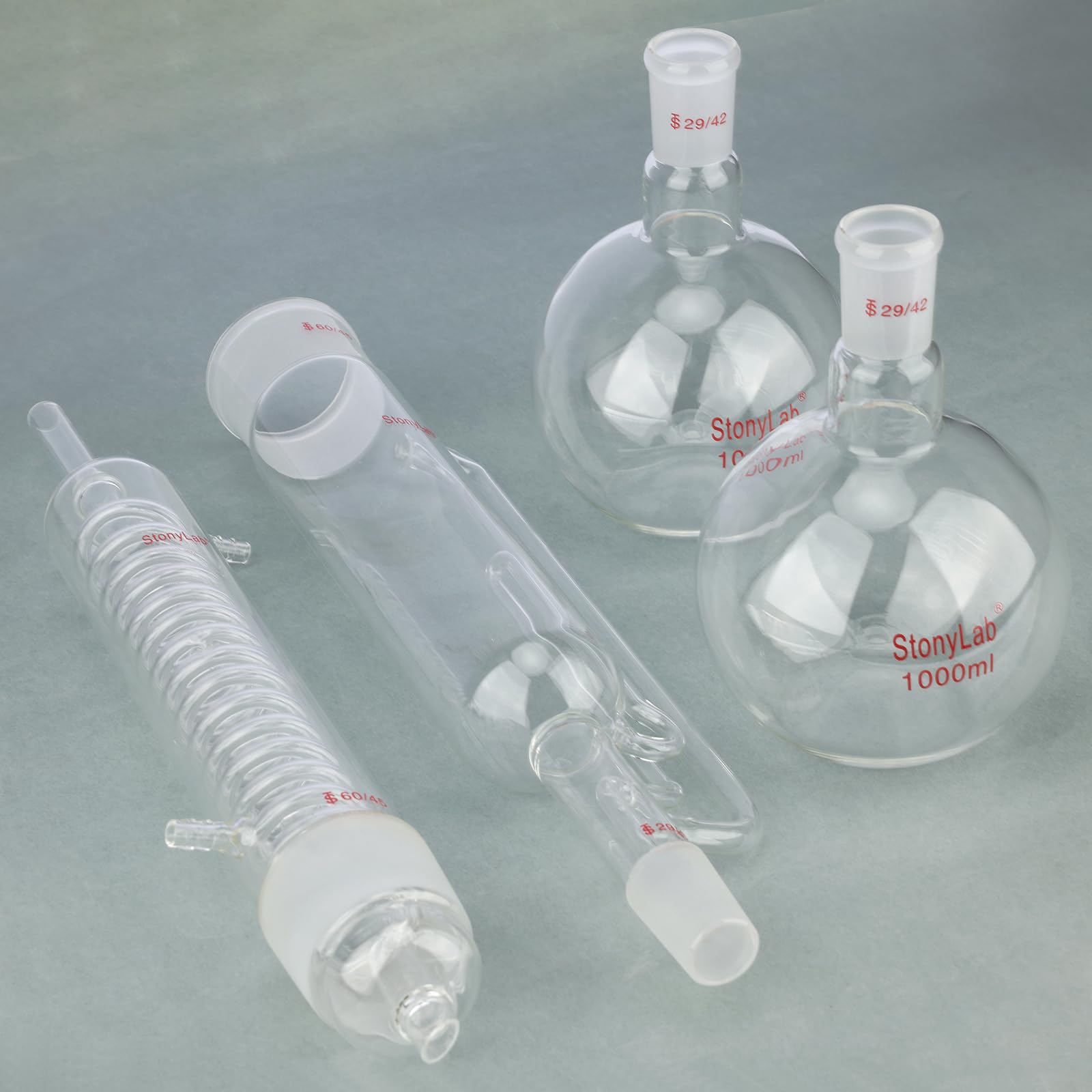 stonylab Kit di Estrazione Soxhlet con Vetro Borosilicato 60/45 Estrattore Soxhlet, Condensatore Graham e Due Palloni a Fondo Piatto 29/42 da 1000 ml per Uso in Laboratorio