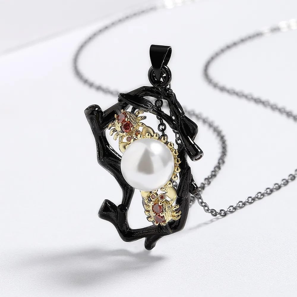Collar de Cadena para Mujer con Colgante de Perlas con Incrustaciones Negras y bicolores Hecho en China