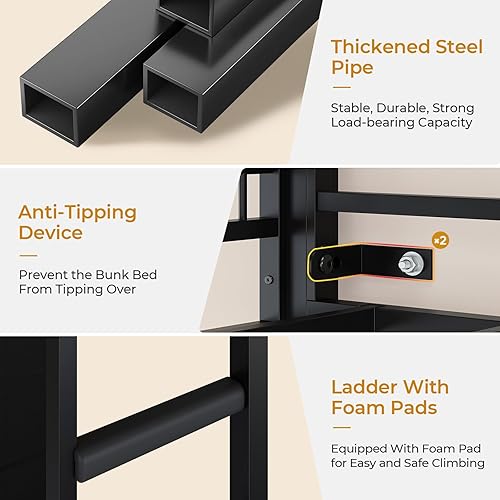 Miniatura 7 de ADORNEVE Litera de tamaño individual sobre individual con 8 cajones de almacenamiento, literas individuales con luces LED y estantes de