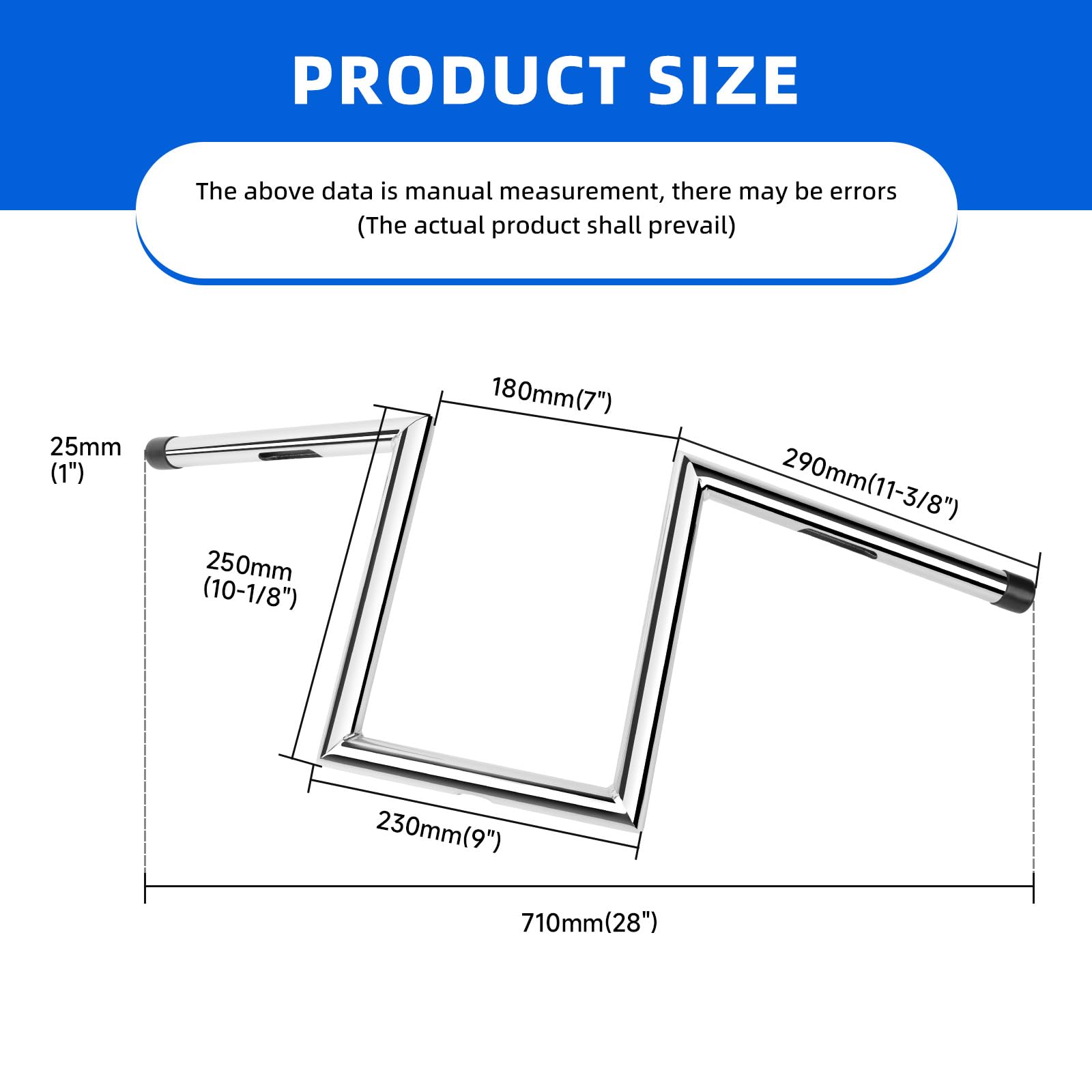 DREAMIZER Manubrio Moto 25mm 1" Ape Hanger 10 pollici Compatibile Harley Honda Yamaha Suzuki Kawasaki