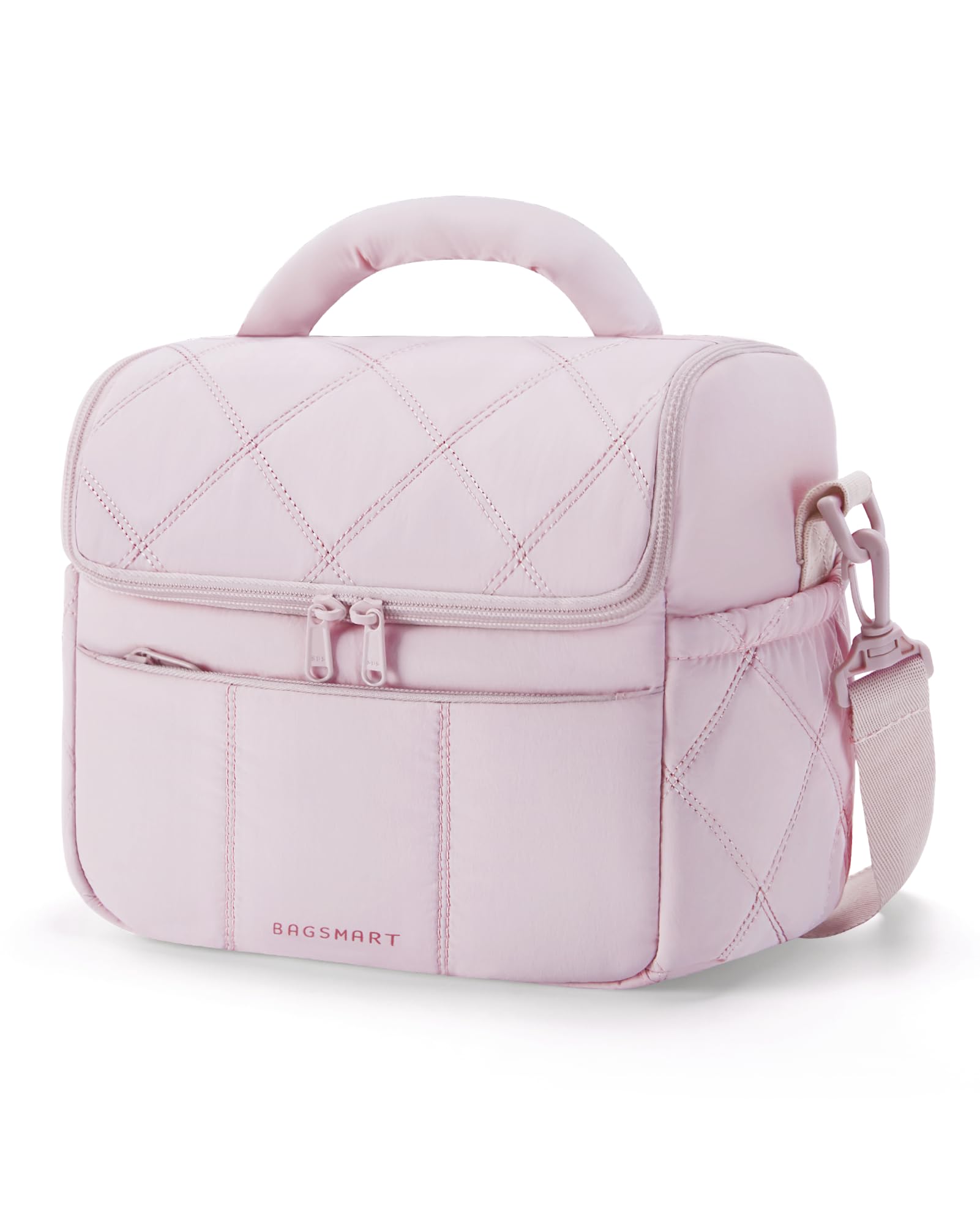 bagsmart Isolierte Lunchtaschen Damen, süße gesteppte Lunchbox, leichte, bauschig gepolsterte, wasserdichte Lunchtasche, wiederverwendbare Lunch-Kühltasche für Arbeit, Picknick, Reisen, Rosa