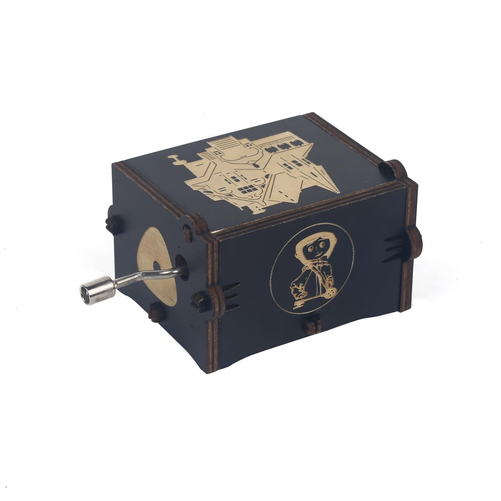 Coraline Music Box Small Wooden Hand Cranked Music Boxes Horrow Movie Wind Up