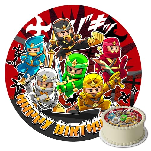 J&M DECO Décoration Gâteau Ninja - Décoration gâteau crème - Les Pétales pour Gâteau - Décorations Comestibles Rond 20 cm - Décoration Papier...
