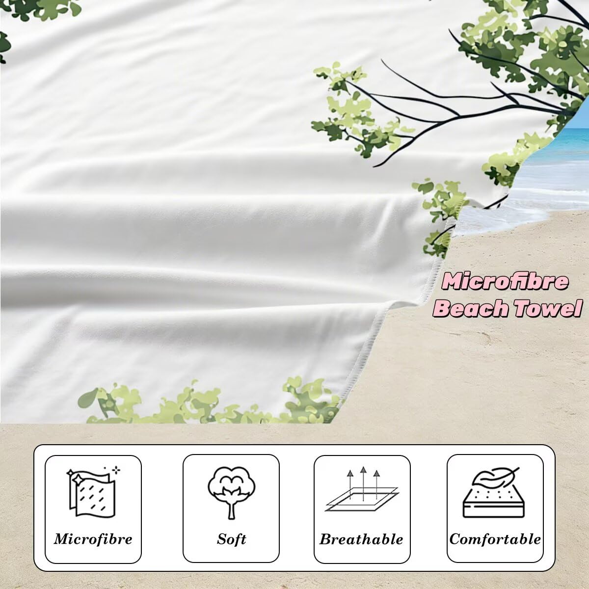 Toalla Playa 80x160 cm, Toalla Gimnasio Microfibra Secado Rapido, Juego de 2 Antiarena Toallas de Playa, Ligera Compacta Toallas Microfibra Grande para Viaje, Regalo Hombre Regalo Mujer (Planta) -5145
