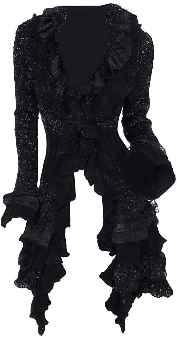 Women Victorian Boho Crochet Cardigan Gothic Steampunk Open Front Knit Sweater