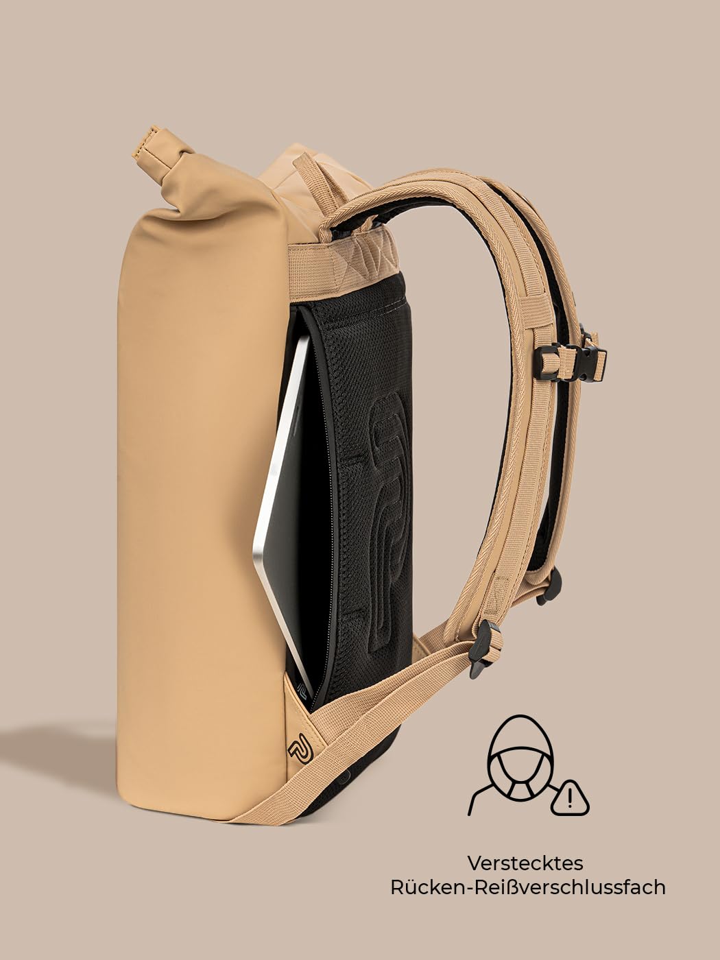 Pactastic großer Rolltop Rucksack mit Tragegriff | 660 Gramm leichter Rucksack aus wasserabweisendem veganem Tech-Material | 36 x 15 x 45 cm mit integriertem Schlüsselanhänger und Laptopfach