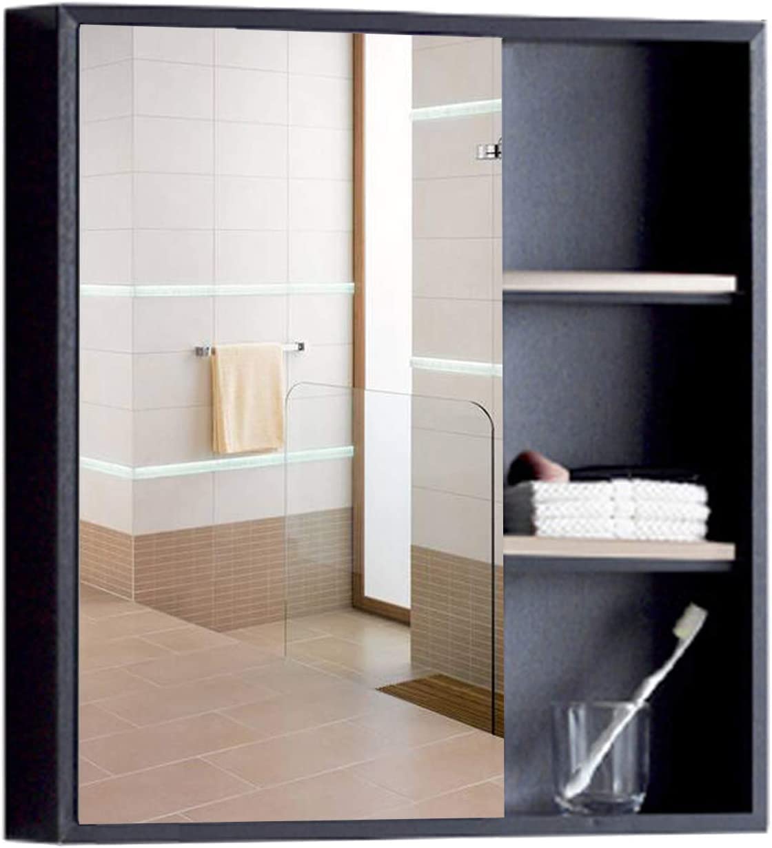 Pensile da bagno con anta a specchio, armadietto organizzato in lega di alluminio, salvaspazio sopra la toilette per armadietto, ingresso, soggiorno, nero, 35,4" (27,5")