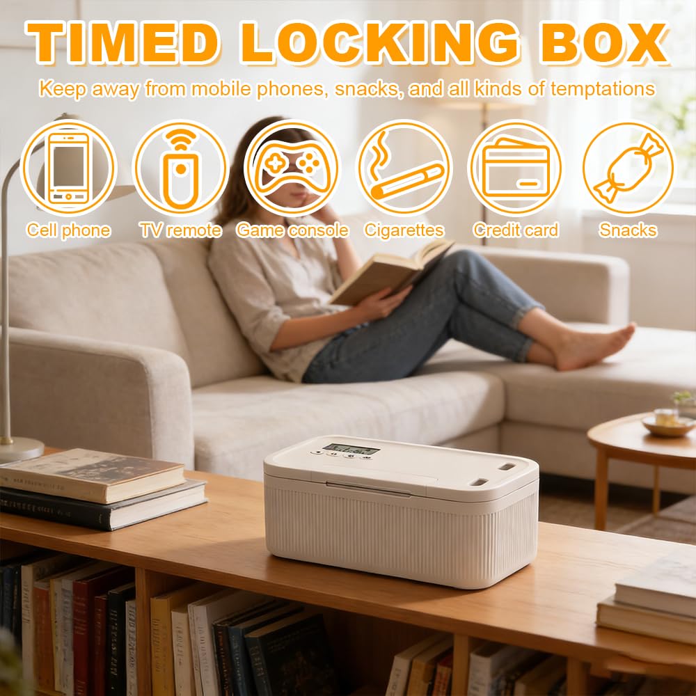 Zeitschloss Box, SGZIOO Handy Safe mit Zeitschloss, 23,9 x 13,1 x 9,6 CM, Abschließbare Box mit 2 Arbeitsmodus, Time Lock box zur Selbstkontrolle, Suchtmanagement, für Snacks, Telefon