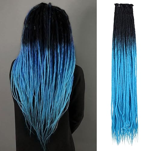 Miniatura 1 de Extensiones de rastas de 36 pulgadas, color azul degradado, pelo sintético suave de ganchillo súper largas, estilo reggae para mujer (20 hebras)