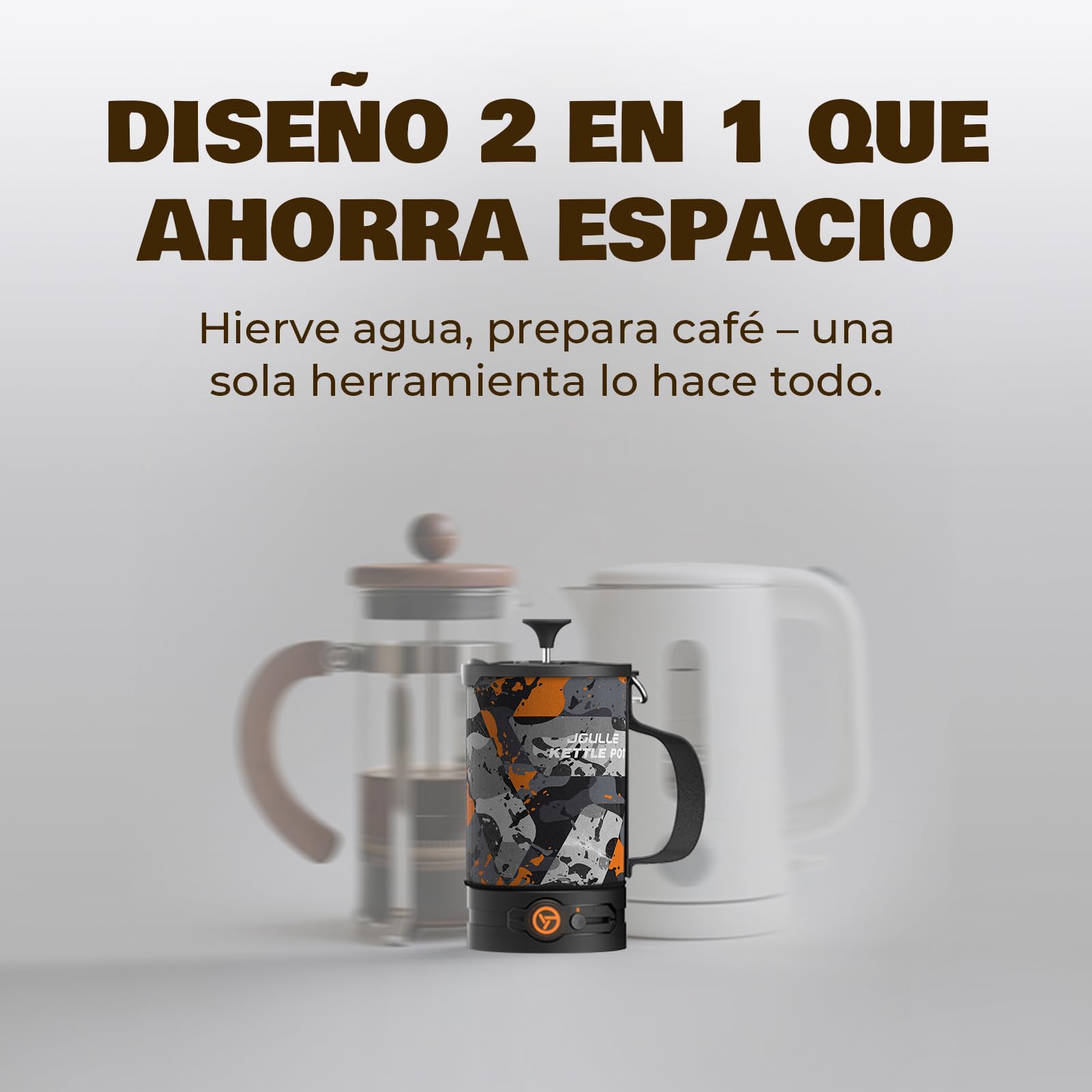STOKE VOLTAICS Cafetera Eléctrica French Press, Diseño 2-in-1 para Hervir Agua y Prensar Café, Portátil para Camping y Viajes