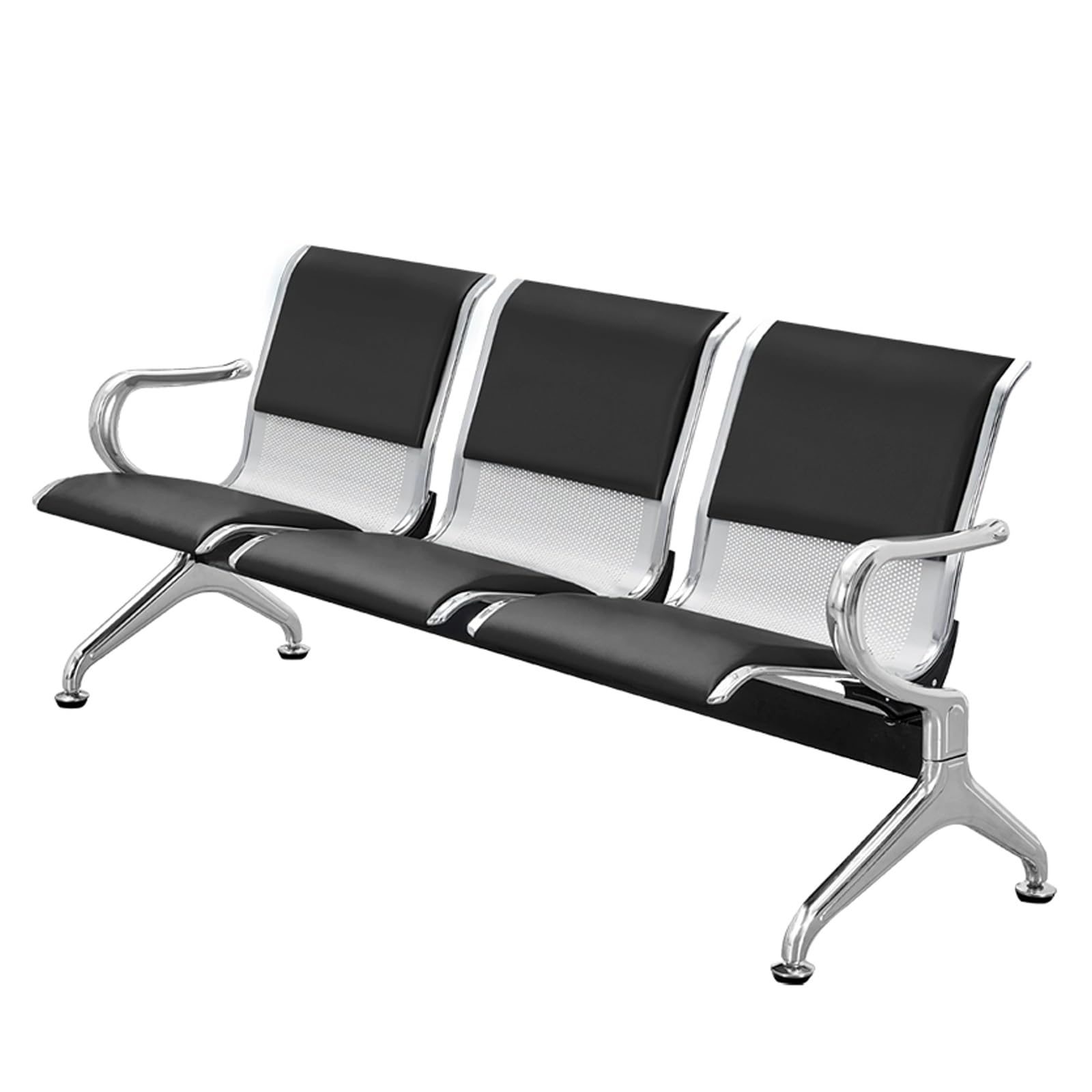 ASerZenith Breathable 3Seat Waiting Room Bench Steel Chairs With Arms Modern Airport & Mall Seating Durable Hospital Furniture,Black-175Cm/69In