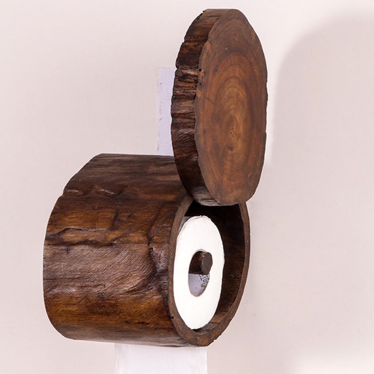OUNONA Porta Rotolo Igienico in Legno Massello Stile Semplice e Creativo Bordi Lisci, Contenitore Pratico a Forma di Albero per Bagno in Appartamento