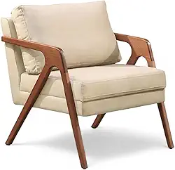 Poltrona Decorativa Mona Madeira Maciça Bege Veludo