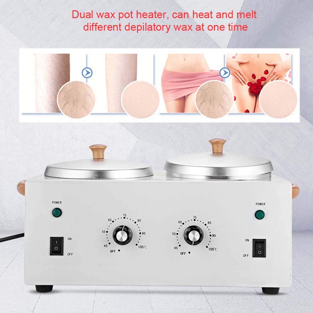 Calentador de cera,Caliente de Parafina Salon Spa Dual Pot Depilatoria de cera Calentador de la Máquina 220V