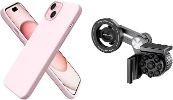 ORNARTO Designed for iPhone 15 Plus Case in Pink + for MagSafe Tesla Model 3/Y/Cybertruck Phone Mount in Black