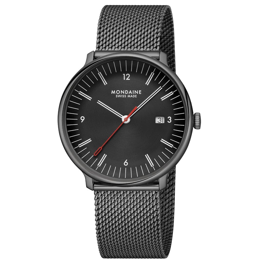 Mondaine Doppio Herrenuhr 41mm, Schweizer Quarzwerk, Saphirglas, Edelstahl, 5 ATM wasserdicht, Nachhaltig, Eleganz & Tradition
