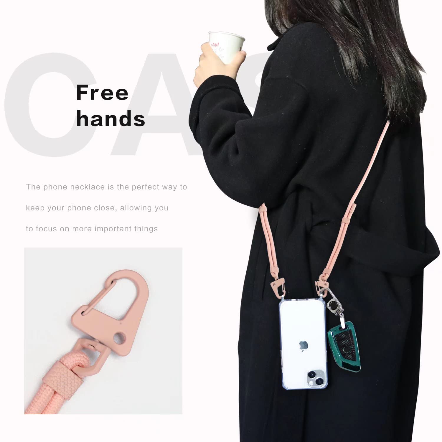 Custodia da appendere con cinturino a mano con ciondolo a catena colorata per iPhone 14 13 11 12 Pro X XR XS Max 7 8 Plus Mini cordino Charm Cover trasparente, 4, per iPhone 13 Mini