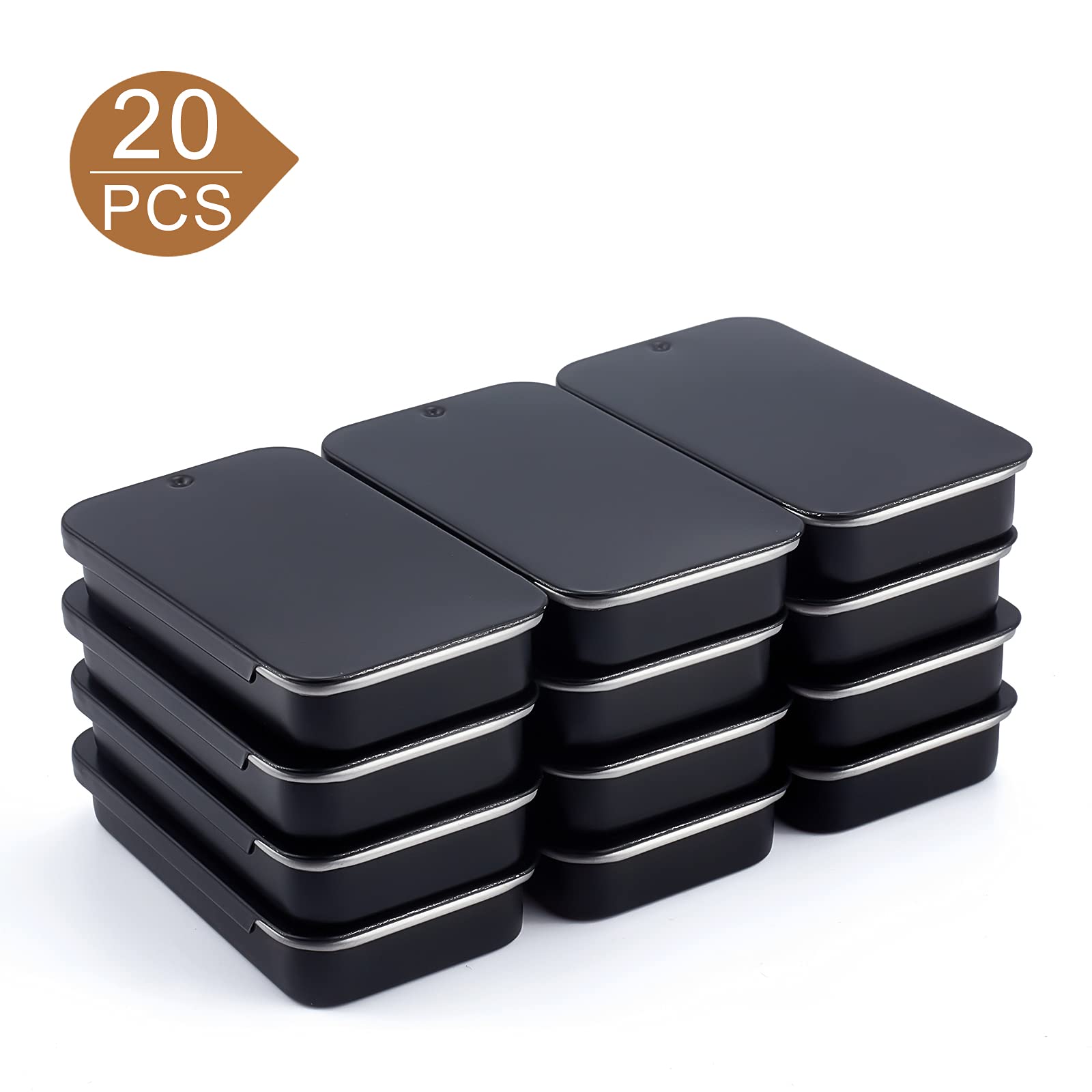 20 Pack Gunmetal Tin Containers - Small Slide Top Storage Tins