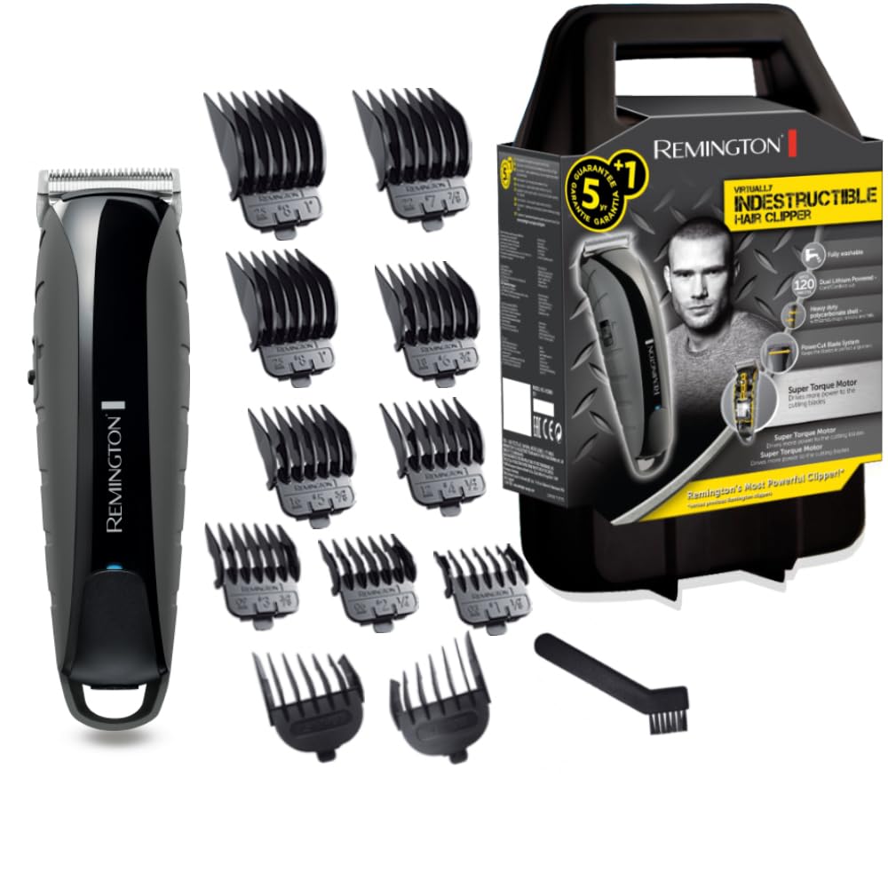 Remington Tondeuse Cheveux [Anti-Choc] Indestructible (Coque Poycarbonate, Moteur Pro résistant, Lames Acier Japonais, 11 Sabots 3-25mm, Batterie Lithium, Autonomie 120min, Mallette) Tondeuse HC5880