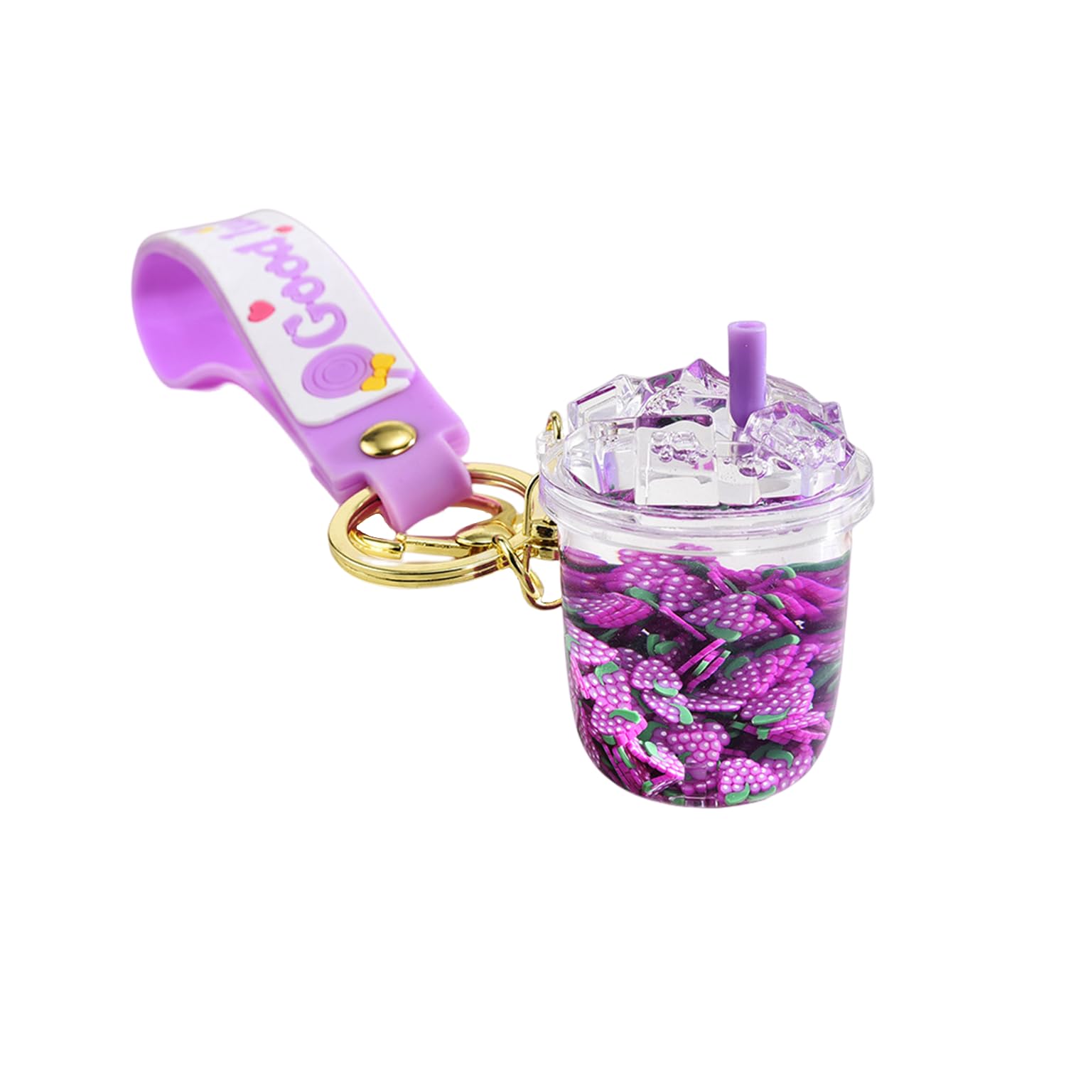 ZDHC Ice Cube Boba Tea Keychain Fruit Slices Liquid Quicksand Keyring for Car Key Purse Bag Hanging Acrylic Ornaments