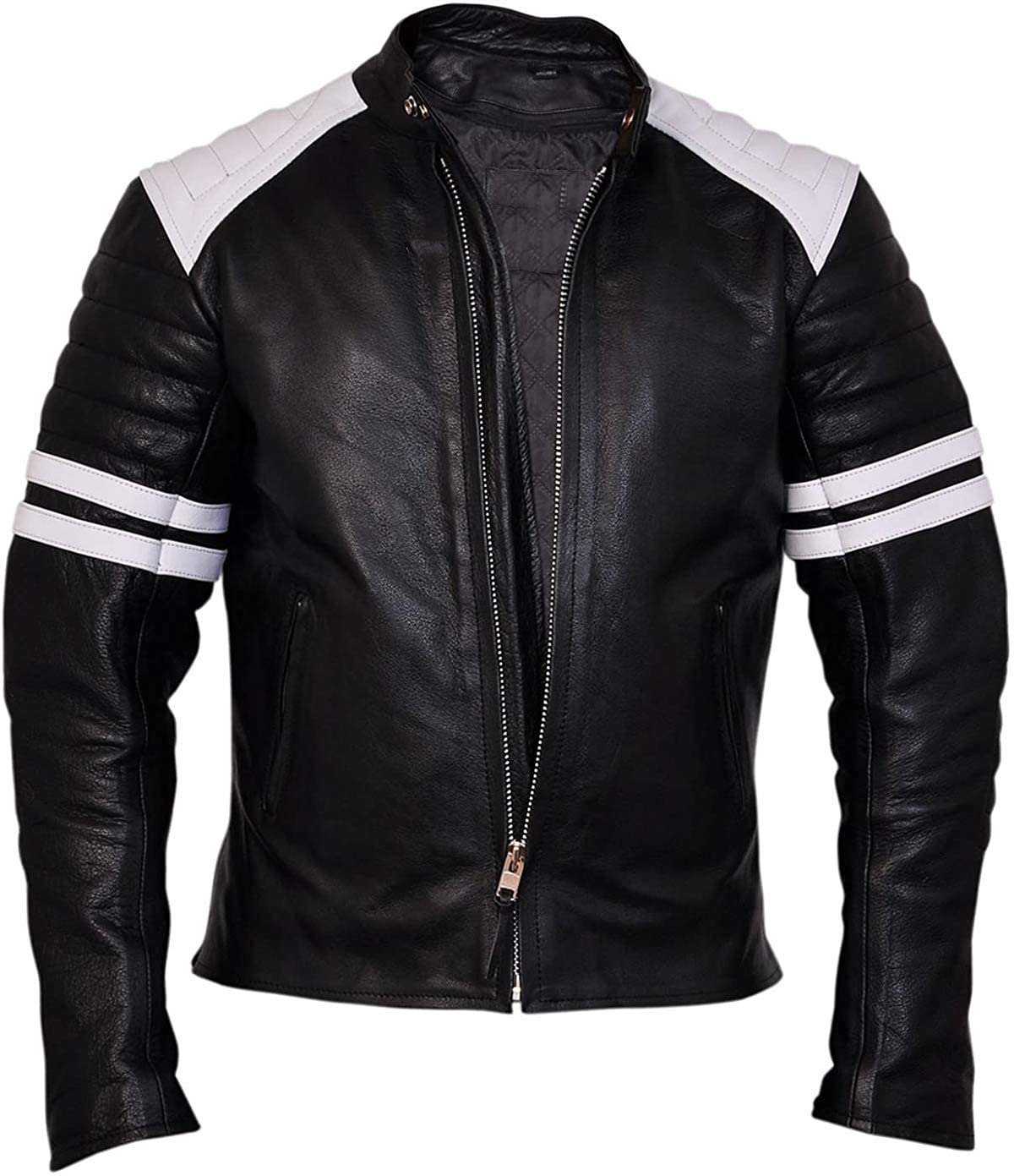 Mayhem - Chaqueta de cuero para motociclista a rayas estilo Fight Club para hombre