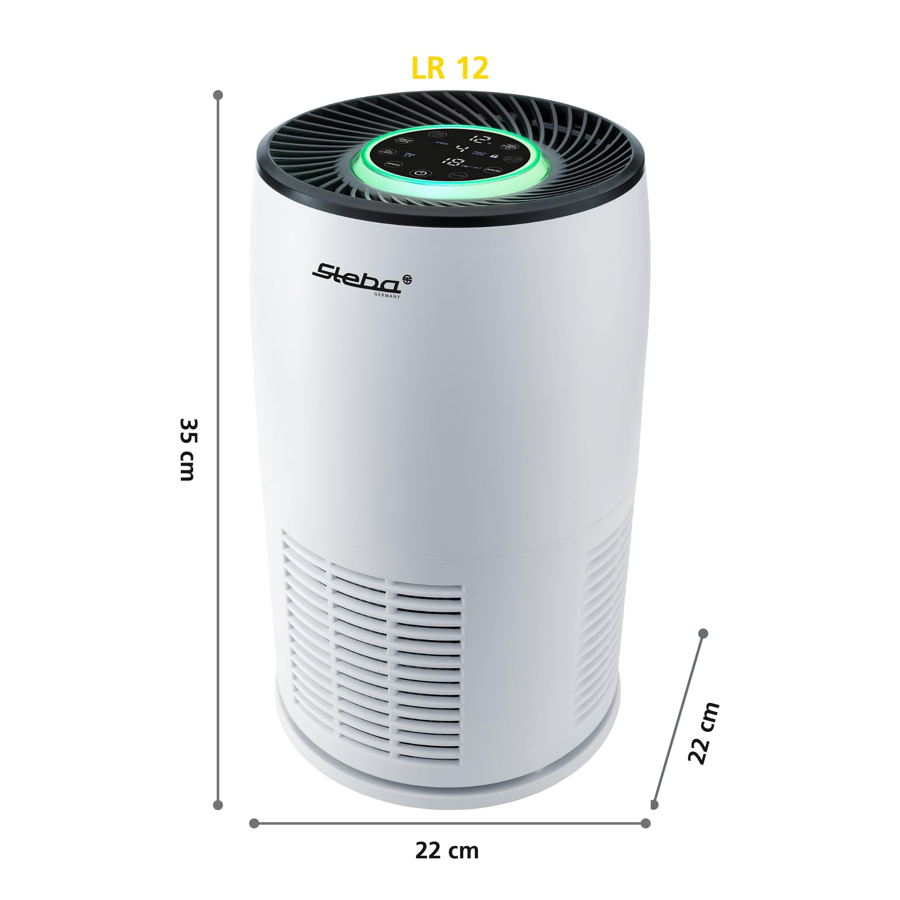 Purificador de aire Steba con sensores de polvo fino, ideal para alérgicos, consumo eléctrico mínimo, para habitaciones de hasta aprox. 30 m² u 80 m². LR 12.